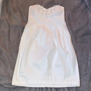 White Strapless Dress with Gold Beads